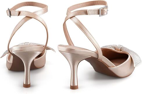 Closed Toe Butterfly Bow Heels Womens Pointed Kitten Pumps Stiletto Ankle Strappy Rhinestone Prom Party Wedding Dress Shoes in Saudi Arabia