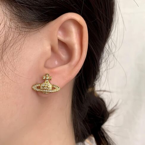 Saturn Planet Earrings Classic Aesthetic Cubic Zircon Inlaid Silver Gold Saturn Earring Studs Jewelry Gift for Women Girls in Saudi Arabia