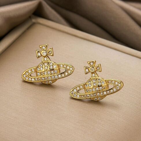 Saturn Planet Earrings Classic Aesthetic Cubic Zircon Inlaid Silver Gold Saturn Earring Studs Jewelry Gift for Women Girls in Saudi Arabia