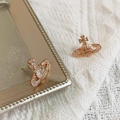 Saturn Planet Earrings Classic Aesthetic Cubic Zircon Inlaid Silver Gold Saturn Earring Studs Jewelry Gift for Women Girls in Saudi Arabia