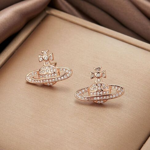 Saturn Planet Earrings Classic Aesthetic Cubic Zircon Inlaid Silver Gold Saturn Earring Studs Jewelry Gift for Women Girls in Saudi Arabia