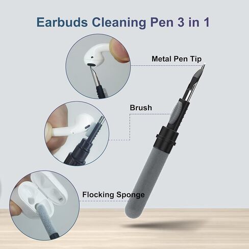 doeboe لمجموعة أدوات تنظيف Airpod، لمجموعة تنظيف Airpods المتوافقة مع AirPod Pro/1/2/3، أداة قلم تنظيف سماعات الأذن لسماعات رأس بلوتوث، مجموعة تنظيف مع إسفنجة، فرشاة ناعمة، طرف معدني in Kuwait