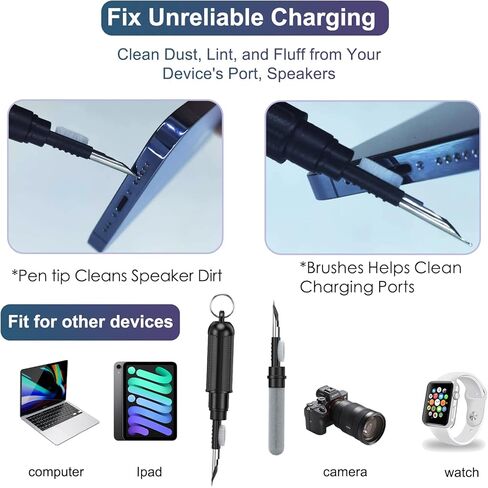 doeboe لمجموعة أدوات تنظيف Airpod، لمجموعة تنظيف Airpods المتوافقة مع AirPod Pro/1/2/3، أداة قلم تنظيف سماعات الأذن لسماعات رأس بلوتوث، مجموعة تنظيف مع إسفنجة، فرشاة ناعمة، طرف معدني in Kuwait