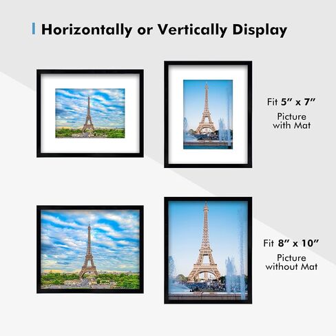 إطار صورة مقاس 8 × 10، عرض صور 5 × 7 مع حصيرة أو 8 × 10 بدون حصيرة، وثيقة شهادة 8 × 10 إطار صور لمعرض التثبيت على الحائط، أسود in Kuwait