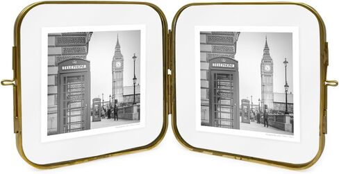 Isaac Jacobs 2x3 Vintage Style, Double-Sided Round-Edged Brass & Glass Metal Floating Picture Frame with Locket Closure (Vertical), Made for Tabletop Display (2x3, Antique Gold) in Saudi Arabia
