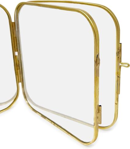Isaac Jacobs 2x3 Vintage Style, Double-Sided Round-Edged Brass & Glass Metal Floating Picture Frame with Locket Closure (Vertical), Made for Tabletop Display (2x3, Antique Gold) in Saudi Arabia
