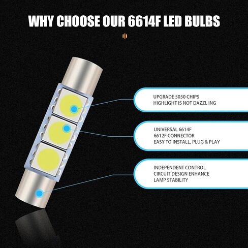 Pack-10 مصابيح قراءة LED للسيارة، مصابيح سقف 1.1 بوصة × 0.2 بوصة، استبدال إضاءة السيارات، عالمية لمعظم السيارات وسيارات الدفع الرباعي والشاحنات الصغيرة (أبيض) in Saudi Arabia