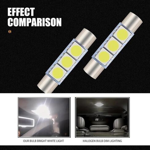 Pack-10 مصابيح قراءة LED للسيارة، مصابيح سقف 1.1 بوصة × 0.2 بوصة، استبدال إضاءة السيارات، عالمية لمعظم السيارات وسيارات الدفع الرباعي والشاحنات الصغيرة (أبيض) in Saudi Arabia