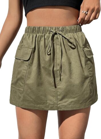 Verdusa Women's Drawstring Elastic Waist A Line Flap Pocket Cargo Short Skirt in Saudi Arabia