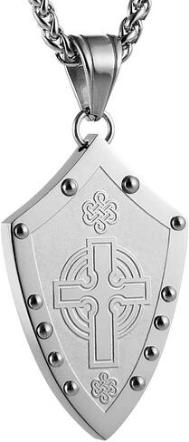 HZMAN Men's Warriors Medieval Shield Celtic Knot Irish Cross Stainless Steel Pendant Necklace Silver/Gold (Silver) in Saudi Arabia