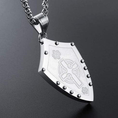 HZMAN Men's Warriors Medieval Shield Celtic Knot Irish Cross Stainless Steel Pendant Necklace Silver/Gold (Silver) in Saudi Arabia