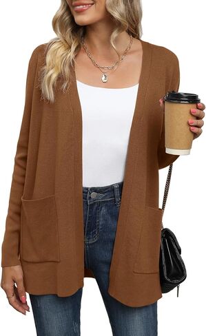 LILBETTER Womens Casual Lightweight Long Sleeve Open Front Cardigan Sweaters with Pockets in Kuwait