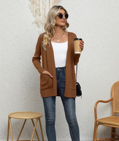 LILBETTER Womens Casual Lightweight Long Sleeve Open Front Cardigan Sweaters with Pockets in Kuwait
