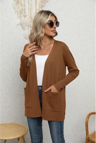 LILBETTER Womens Casual Lightweight Long Sleeve Open Front Cardigan Sweaters with Pockets in Kuwait