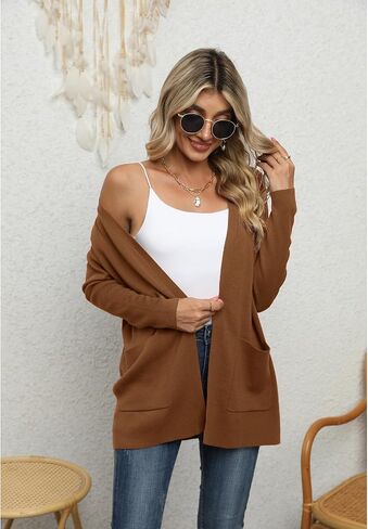 LILBETTER Womens Casual Lightweight Long Sleeve Open Front Cardigan Sweaters with Pockets in Kuwait