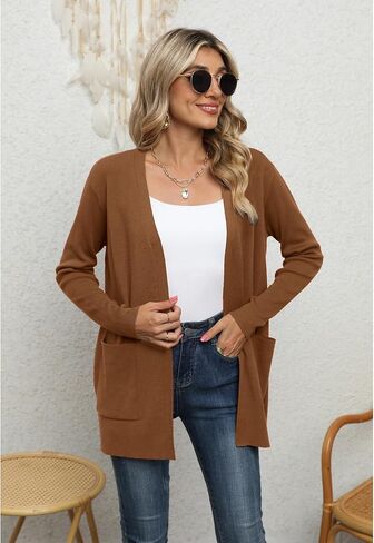 LILBETTER Womens Casual Lightweight Long Sleeve Open Front Cardigan Sweaters with Pockets in Kuwait