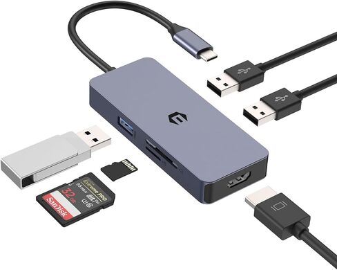 موزع USB C 6 في 1، محول USB C، قاعدة USB C مع 4K-HDMI، USB 3.0/2.0، شحن PD 100 وات، قارئ بطاقة SD/TF، ​​متوافق مع Surface Pro والكمبيوتر المحمول والكمبيوتر اللوحي in Saudi Arabia