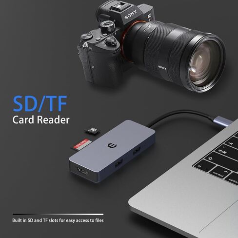 موزع USB C 6 في 1، محول USB C، قاعدة USB C مع 4K-HDMI، USB 3.0/2.0، شحن PD 100 وات، قارئ بطاقة SD/TF، ​​متوافق مع Surface Pro والكمبيوتر المحمول والكمبيوتر اللوحي in Saudi Arabia