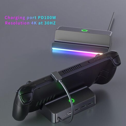 محطة إرساء لسطح البخار، محطة إرساء وحدة تحكم ألعاب 4K 5 في 1 RGB Lights Hub، قاعدة شحن Hub Steam Deck مع HDMI 2.0 4K 30HZ، 3 منافذ USB A 3.0 USB C لسطح البخار أو سبيكة ROG in Saudi Arabia