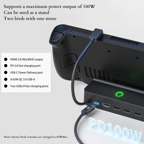 محطة إرساء لسطح البخار، محطة إرساء وحدة تحكم ألعاب 4K 5 في 1 RGB Lights Hub، قاعدة شحن Hub Steam Deck مع HDMI 2.0 4K 30HZ، 3 منافذ USB A 3.0 USB C لسطح البخار أو سبيكة ROG in Saudi Arabia