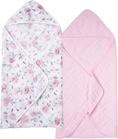 PHF 2 Pack Baby Hooded Towels, 100% Muslin Cotton Baby Bath Towel with Hood for Newborn, Infant, Toddler, Ultra Soft and Absorbent Baby Essentials Bath Towels for Boys, 32x32Inch, Dinosaur in Saudi Arabia
