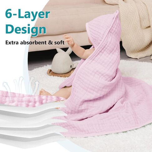 PHF 2 Pack Baby Hooded Towels, 100% Muslin Cotton Baby Bath Towel with Hood for Newborn, Infant, Toddler, Ultra Soft and Absorbent Baby Essentials Bath Towels for Boys, 32x32Inch, Dinosaur in Saudi Arabia