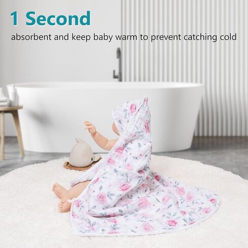 PHF 2 Pack Baby Hooded Towels, 100% Muslin Cotton Baby Bath Towel with Hood for Newborn, Infant, Toddler, Ultra Soft and Absorbent Baby Essentials Bath Towels for Boys, 32x32Inch, Dinosaur in Saudi Arabia