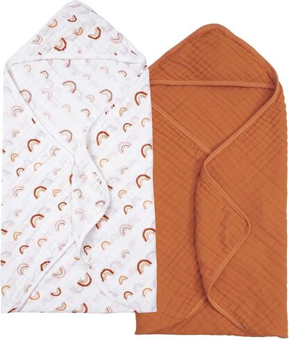 PHF 2 Pack Baby Hooded Towels, 100% Muslin Cotton Baby Bath Towel with Hood for Newborn, Infant, Toddler, Ultra Soft and Absorbent Baby Essentials Bath Towels for Boys, 32x32Inch, Dinosaur in Saudi Arabia