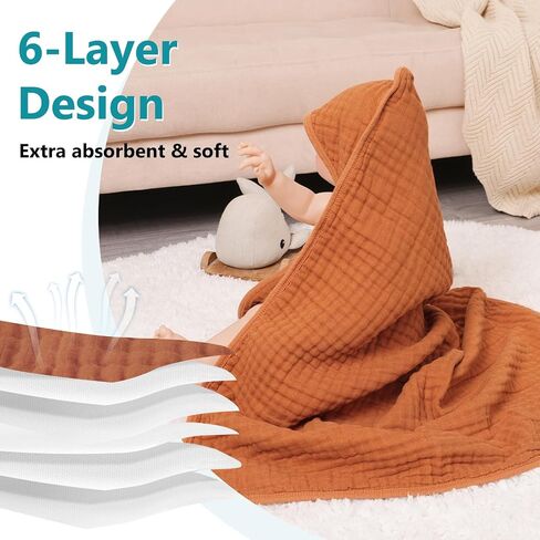 PHF 2 Pack Baby Hooded Towels, 100% Muslin Cotton Baby Bath Towel with Hood for Newborn, Infant, Toddler, Ultra Soft and Absorbent Baby Essentials Bath Towels for Boys, 32x32Inch, Dinosaur in Saudi Arabia
