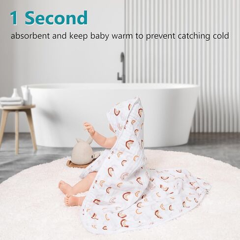 PHF 2 Pack Baby Hooded Towels, 100% Muslin Cotton Baby Bath Towel with Hood for Newborn, Infant, Toddler, Ultra Soft and Absorbent Baby Essentials Bath Towels for Boys, 32x32Inch, Dinosaur in Saudi Arabia