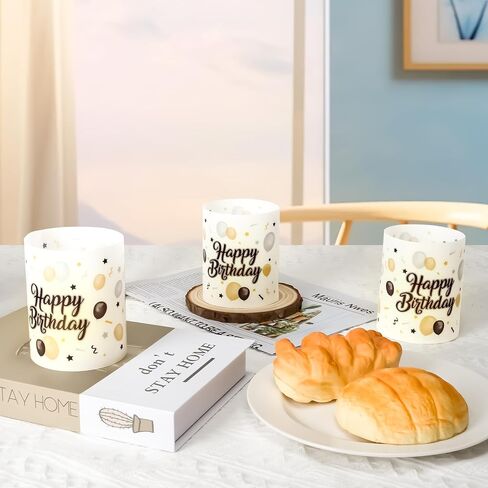 8 Pack Votive Wrap Candle Holder, Happy Birthday Tealight Candle Holder Bulk, White Plastic Lanterns with Eucalyptus Stem for Tea Light and Pillar Candles Table Centerpieces for Birthday Party in Saudi Arabia