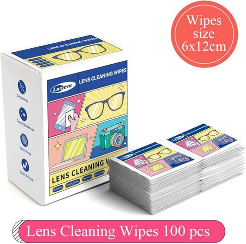 Lens Wipes for Eyeglasses –Glasses Cleaner Individually Wrapped, Pre-Moistened Lens Cleaning Wipes for All Optical Surfaces – A Pack of 100 Highly Efficient Eye Glasses Wipes, White in Saudi Arabia