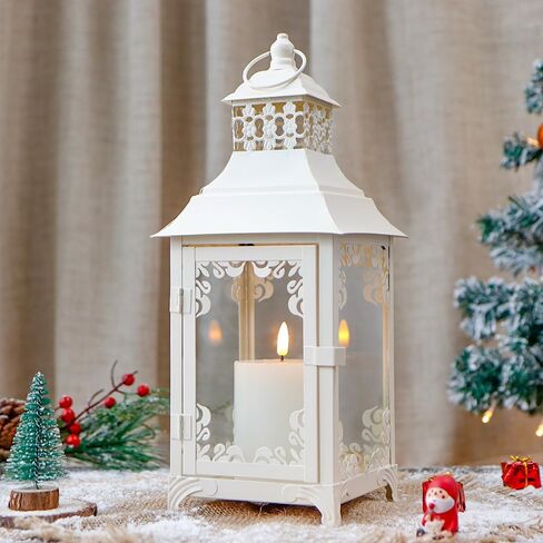 JHY DESIGN Decorative Candle Lantern 15''High Vintage Style Hanging Lantern Metal Candleholder for Indoor Outdoor Events Parities and Weddings(Black with Gold Brush) in Saudi Arabia