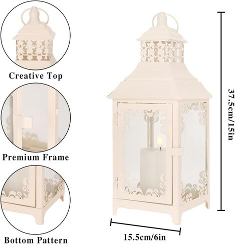 JHY DESIGN Decorative Candle Lantern 15''High Vintage Style Hanging Lantern Metal Candleholder for Indoor Outdoor Events Parities and Weddings(Black with Gold Brush) in Saudi Arabia