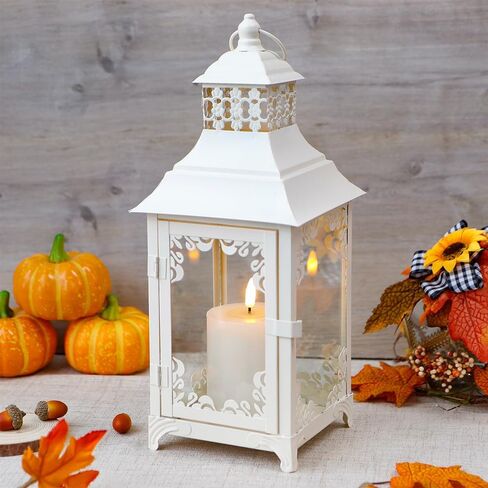 JHY DESIGN Decorative Candle Lantern 15''High Vintage Style Hanging Lantern Metal Candleholder for Indoor Outdoor Events Parities and Weddings(Black with Gold Brush) in Saudi Arabia