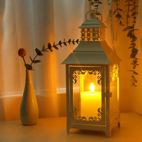 JHY DESIGN Decorative Candle Lantern 15''High Vintage Style Hanging Lantern Metal Candleholder for Indoor Outdoor Events Parities and Weddings(Black with Gold Brush) in Saudi Arabia
