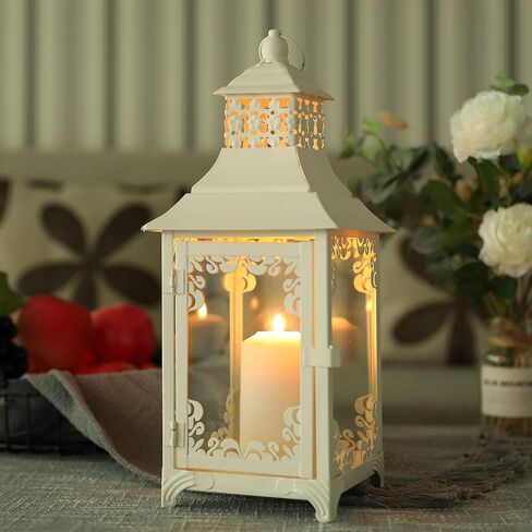 JHY DESIGN Decorative Candle Lantern 15''High Vintage Style Hanging Lantern Metal Candleholder for Indoor Outdoor Events Parities and Weddings(Black with Gold Brush) in Saudi Arabia