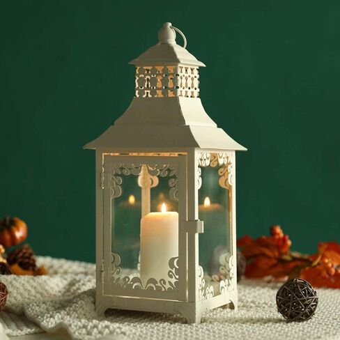 JHY DESIGN Decorative Candle Lantern 15''High Vintage Style Hanging Lantern Metal Candleholder for Indoor Outdoor Events Parities and Weddings(Black with Gold Brush) in Saudi Arabia