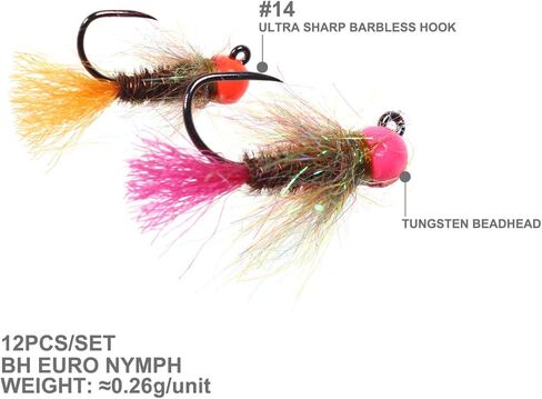 Wifreo يطير الصيد 12 قطعة حبة التنغستن Barbless الحورية تهزهز يطير تشكيلة اليورو الحورية يطير الصيد لسمك السلمون المرقط in Kuwait