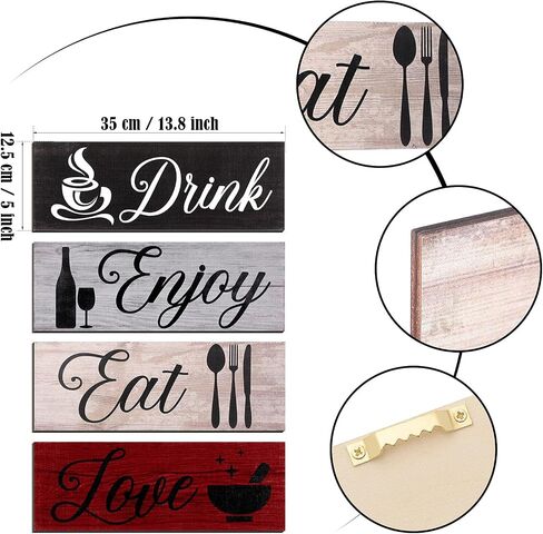 4 Pieces Wood Kitchen Decor Sign Rustic Wooden Eat Drink Love Enjoy Wood Wall Decor Sign with Hanging Hole for Farmhouse Home Kitchen Dining Living Room Bar Cafe Decor (Retro Color) in Saudi Arabia