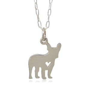 Sterling Silver Love My French Bulldog with Heart Cutout Flat Charm Necklace 18"