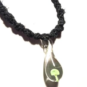 Green Mushroom Necklace Hemp Choker Glass Pendant Tie On Adjustable for Men Women Teen Girls Handmade Beach Hemp Jewelry