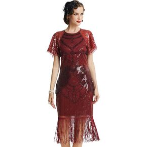 BABEYOND Women's Gatsby Dress 1920s Flapper Short Dress Sequin Beaded Fringe Dress for Party