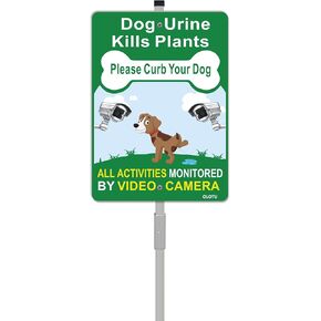 No Dogs Pooping or Peeing Sign Dog Urine Kills Plants Please Curb Your Dog All Activities Monitored by Video Camera Sign with 28" Lawn Stake 10 x 7 inch Aluminum Keep Off The Grass Sign