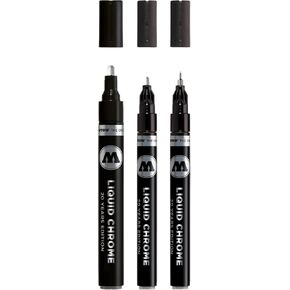 Molotow Liquid Chrome Marker Set of 3 Special Ink with Mirror Effect Line Width 1 mm 2 mm and 4 mm Made in Germany Chrome