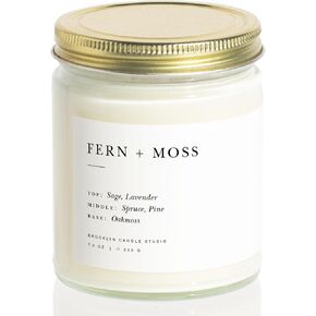 شمعة Brooklyn Candle Studio Fern & Moss البسيطة - شمعة معطرة فاخرة، شمع الصويا النباتي، مصبوب يدويًا في الولايات المتحدة الأمريكية، وقت حرق بطيء لمدة 50 ساعة - 7.5 أونصة