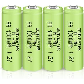 Rechargeable AA Battery NIMH 1.2V Double A 1000mAh 4 Pack Rechargeable AA Batteries Pre-Charged Solar Batteries Low Self Discharge for Solar Light Replacement Flashlight Household Devices