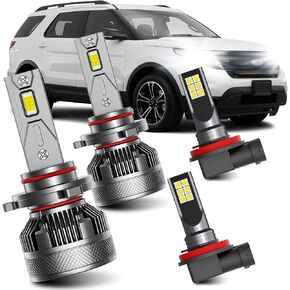 AWALITED 4pcs Explorer 2011-2015 High Low Beam Fog Lights Bulbs Combo, Super Bright High beam Low Beam Bulbs for 2011 2012 2013 2014 2015 Ford Explorer all models