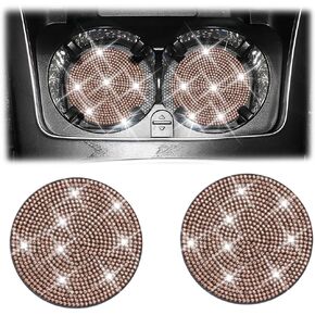 AUCELI Bling Cup Holder Coaster for Car, 2PCS Anti-Slip Shockproof Cup Coasters, 2.75 Inch Universal Fashion Rhinestone Mat, Vehicle Insert Crystal Pad, Auto Interior Accessories for Women
