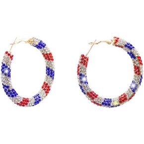 Patriotic Red White Blue American USA Flag Hoop Earrings,Round Diamond Dangle Drop Earring,4th of July Independence Day Gift Celebration Jewelry